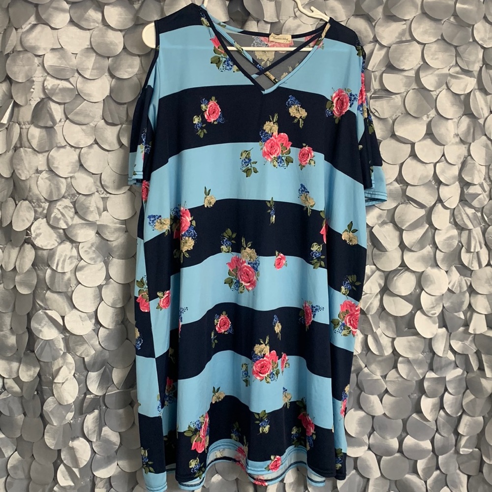 Southern Stitch- navy blue striped/floral dress